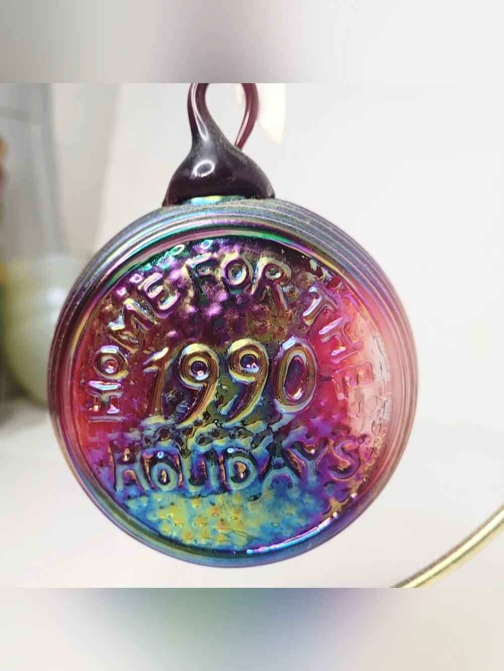 Rare 1990 Home For The Holidays Carnival Glass 3D Ornament - Iridescent Rainbow
